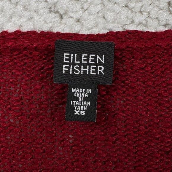 Eileen Fisher Italian Yarn Linen Blend V-Neck Sweater Cranberry Red - Picture 3 of 6